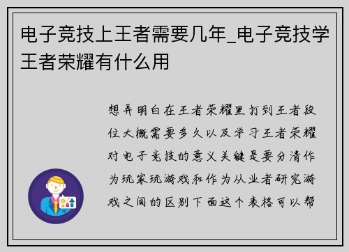 电子竞技上王者需要几年_电子竞技学王者荣耀有什么用
