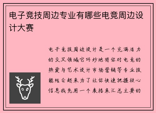 电子竞技周边专业有哪些电竞周边设计大赛